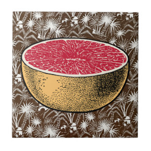 Retro Tropical Charm - Grapefruit Vintage Art  Ceramic Tile
