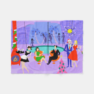Retro Tropical Christmas Party Fleece Blanket