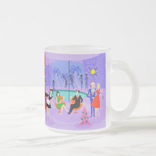 Retro Tropical Christmas Party Frosted Glass Mug