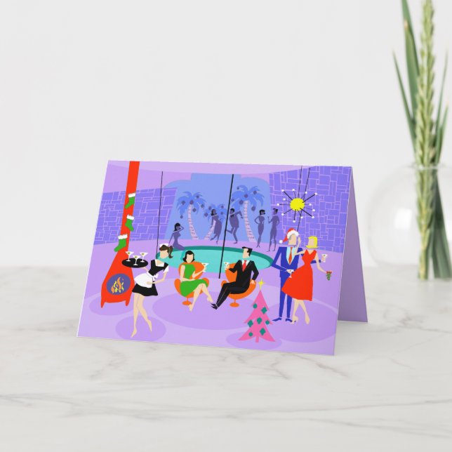 Retro Tropical Christmas Party Holiday Card (Front)