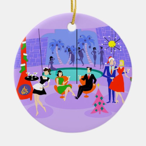 Retro Tropical Christmas Party Ornament