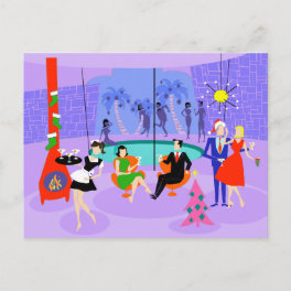 Retro Tropical Christmas Party Postcard