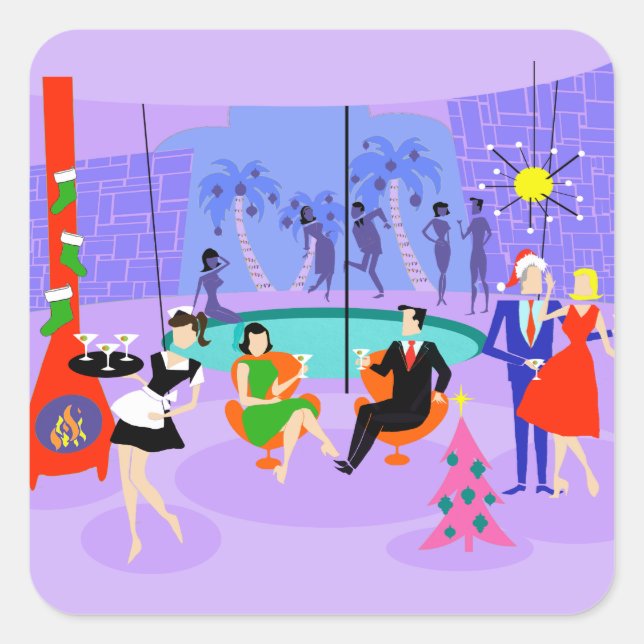 Retro Tropical Christmas Party Stickers (Front)