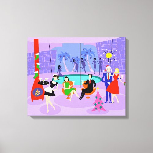 Retro Tropical Christmas Party Stretched Canvas