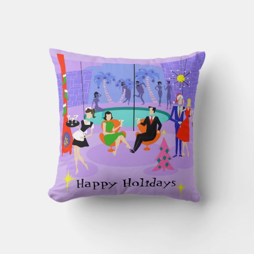 Retro Tropical Christmas Party Throw Pillow