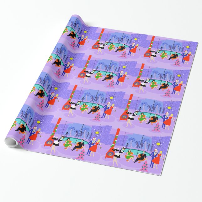 Retro Tropical Christmas Party Wrapping Paper (Unrolled)