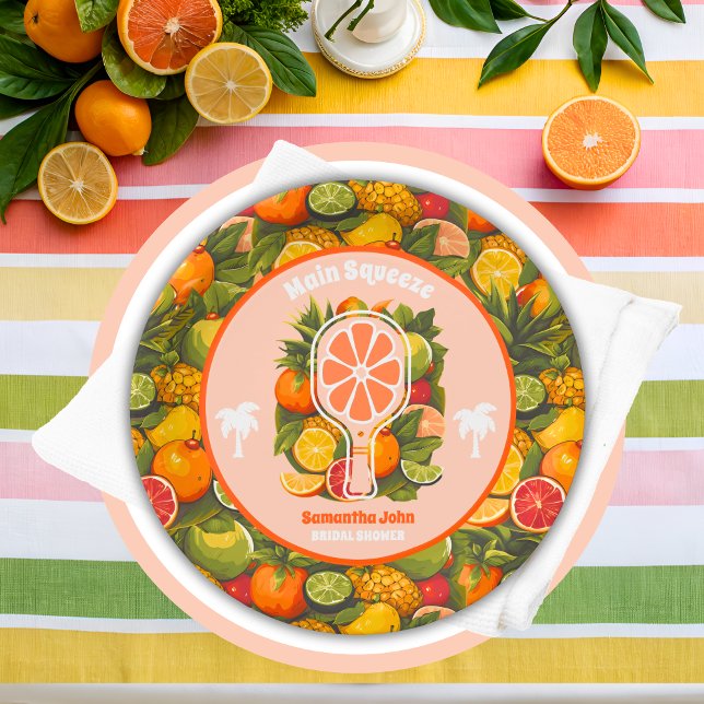 Retro Tropical Citrus Pickleball Bridal Shower  Paper Plates (Creator Uploaded)