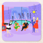 Retro Tropical Cocktail Party Paper Coaster<br><div class="desc">This Retro Tropical Cocktail Party Paper Coaster is intoxicating in its detail. The cartoon design features the type of wildly sophisticated cocktail party that is normally only seen in movies from the 1960s. There is a mid century modern living room filled with partygoers enjoying the swanky, purple decor. A lovely...</div>