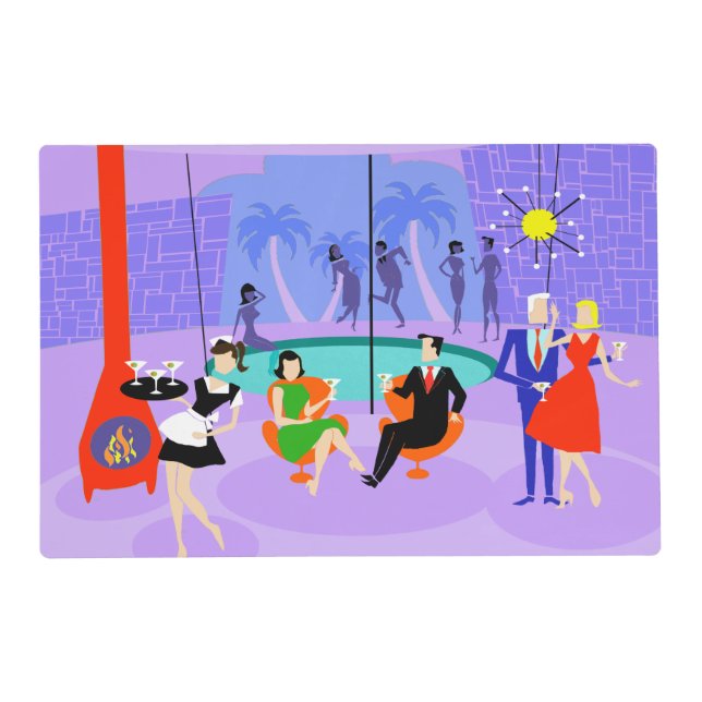 Retro Tropical Cocktail Party Pattern Placemat (Front)