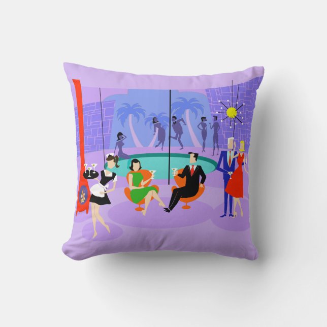 Retro Tropical Cocktail Party Throw Pillow (Front)