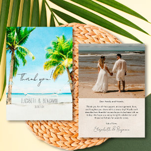 Retro Tropical Destination Photo Beach Wedding  Thank You Card