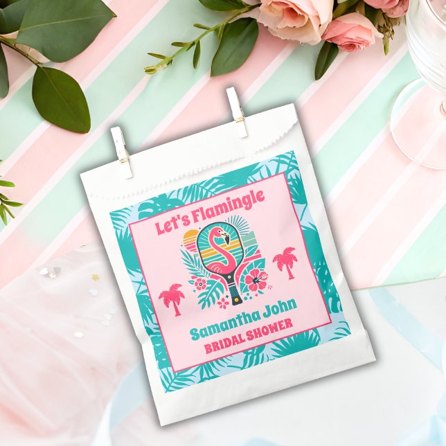 Retro Tropical Flamingo Pickleball Bridal Shower Favor Bag (Creator Uploaded)