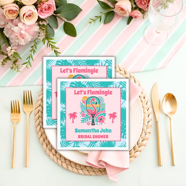 Retro Tropical Flamingo Pickleball Bridal Shower Napkins (Creator Uploaded)
