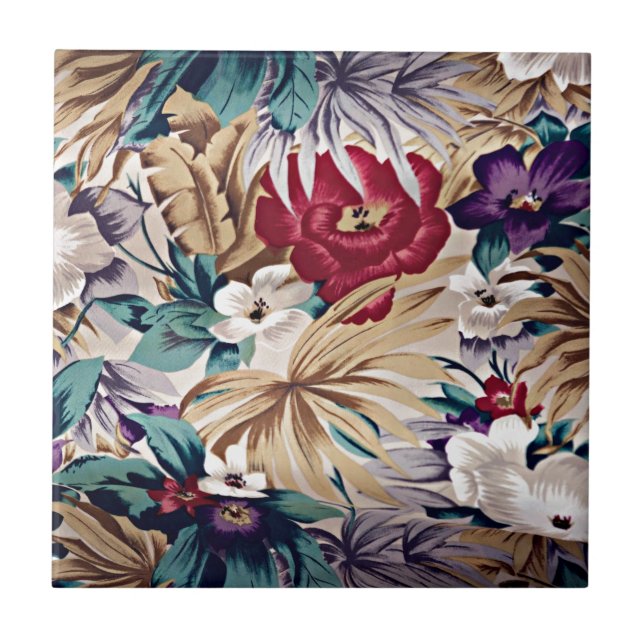 Retro Tropical Flower Pattern Ceramic Tile (Front)