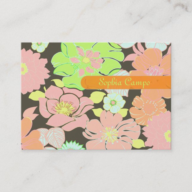 Retro tropical flowers colorful businesscards business card (Front)