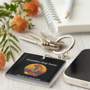 Retro Tropical Fruit Smoothie Shop Juice Bar Keychain