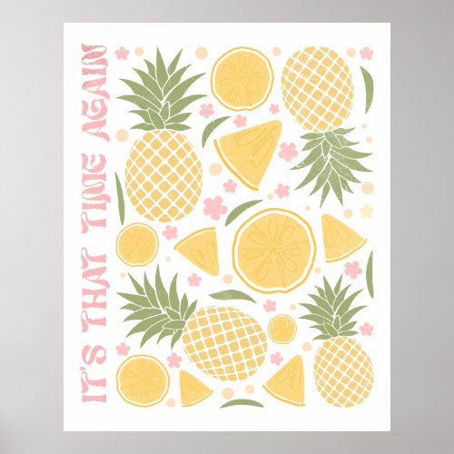 Retro Tropical Fruits Summer Time Pineapples Poster