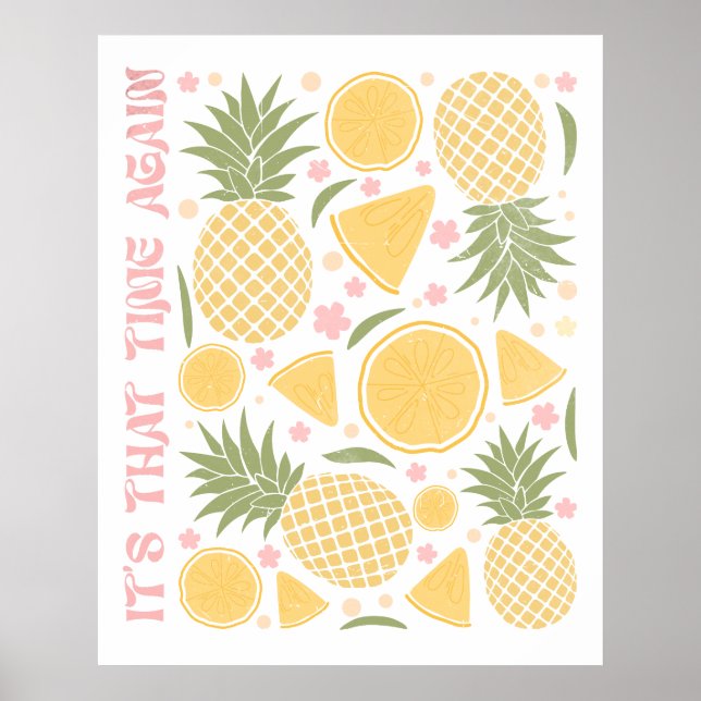 Retro Tropical Fruits Summer Time Pineapples Poster (Front)