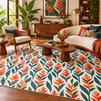 Retro Tropical Heliconia Botanical Rug
