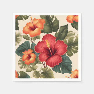 Retro Tropical Hibiscus Flowers Napkins