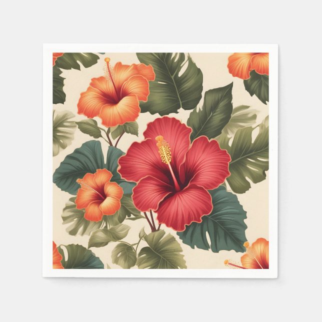 Retro Tropical Hibiscus Flowers Napkins (Front)