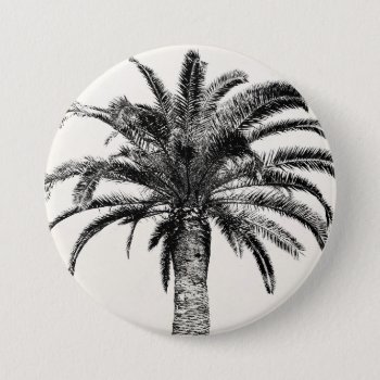 Retro Tropical Island Palm Tree In Black And White Button by SilverSpiral at Zazzle