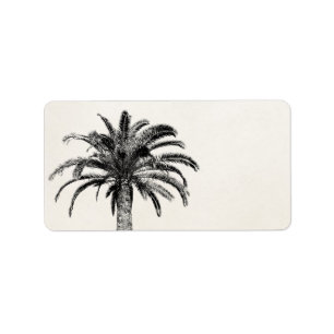 Retro Tropical Island Palm Tree in Black and White Label