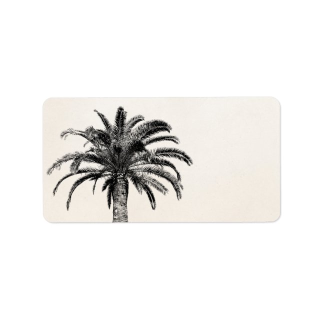 Retro Tropical Island Palm Tree in Black and White Label (Front)