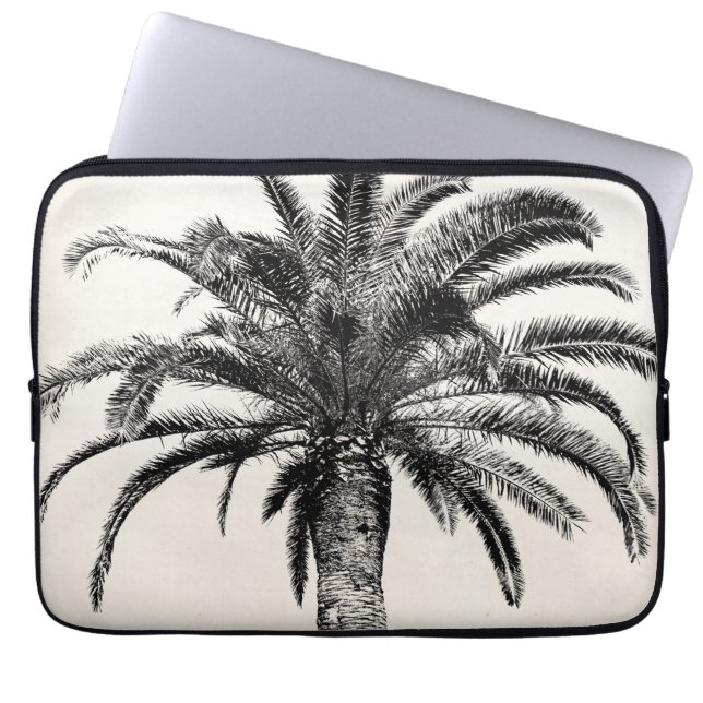 Retro Tropical Island Palm Tree in Black and White Laptop Sleeve (Front)