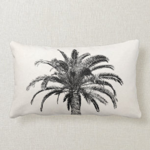 Retro Tropical Island Palm Tree in Black and White Lumbar Pillow