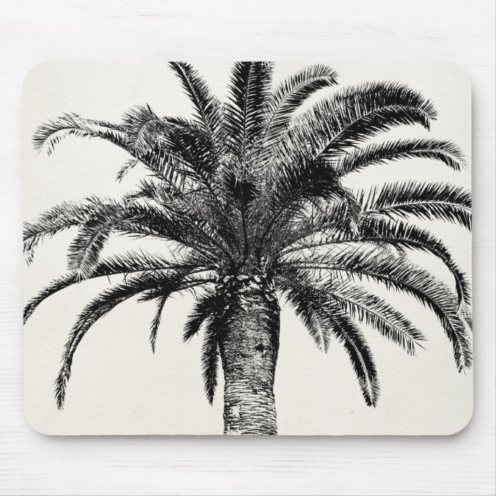 Retro Tropical Island Palm Tree in Black and White Mousepads