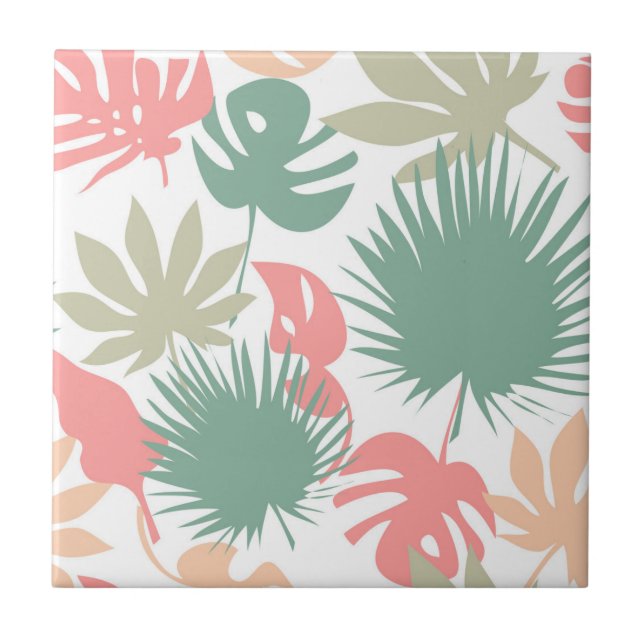 Retro, tropical, leaves ceramic tile (Front)