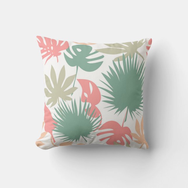 Retro, tropical, leaves throw pillow (Front)