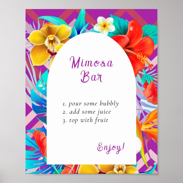 Retro Tropical Magenta Bridal Shower Mimosa Bar Poster (Front)
