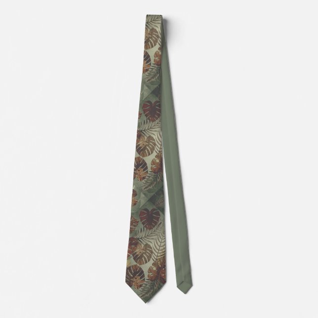 Retro tropical monstera palm leaf 70's summer boho neck tie (Front)