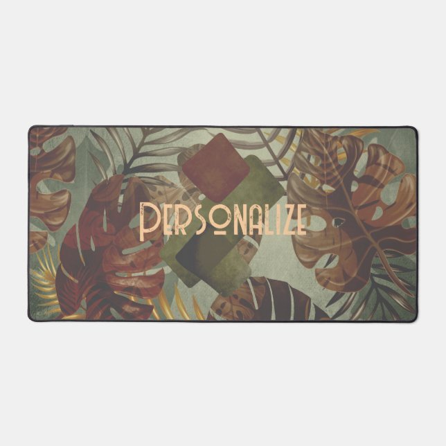 Retro tropical monstera palm leaf 70's summer  desk mat (Front)