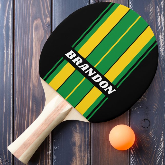 Retro Tropical Palm Board Stripes with Name Ping Pong Paddle (Creator Uploaded)