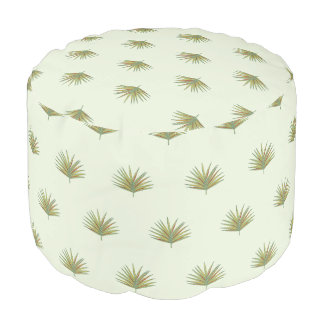 Retro Tropical Palm Leaves Round Pouf