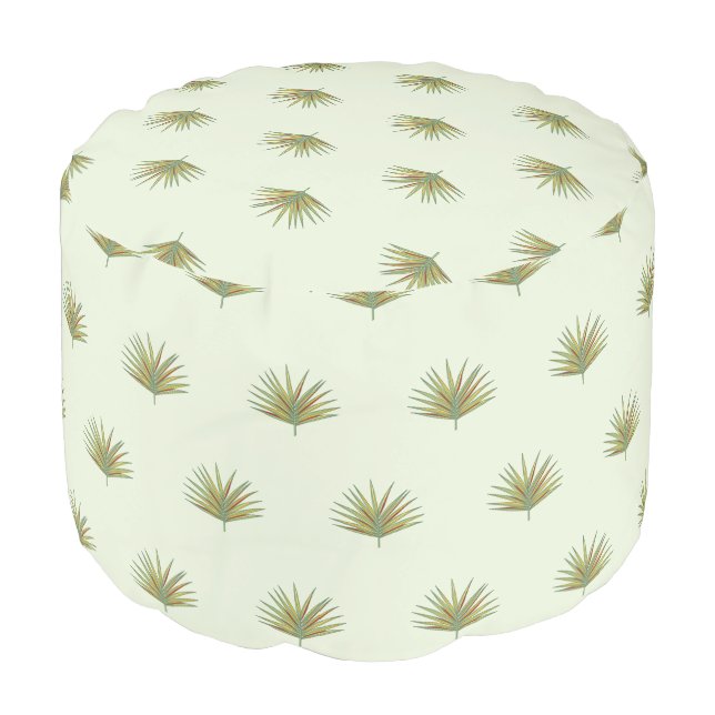 Retro Tropical Palm Leaves Round Pouf (Angled Front)