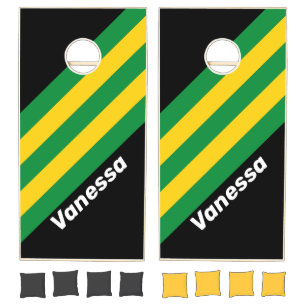 Retro Tropical Palm Stripes with Name Cornhole Set