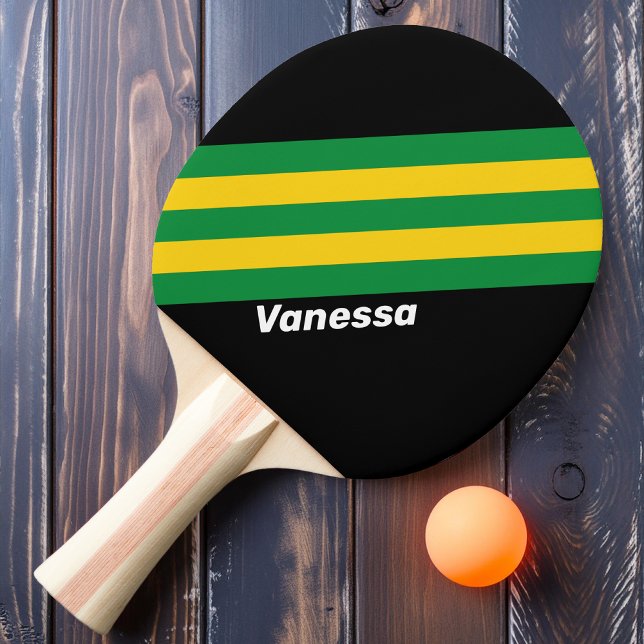 Retro Tropical Palm Stripes with Name Ping Pong Paddle (Creator Uploaded)