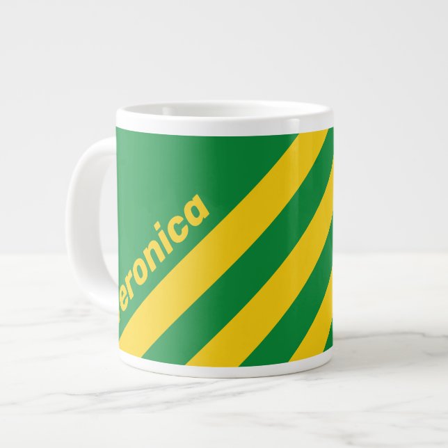 Retro Tropical Palm Three Stripes with Name Giant Coffee Mug (Front Left)