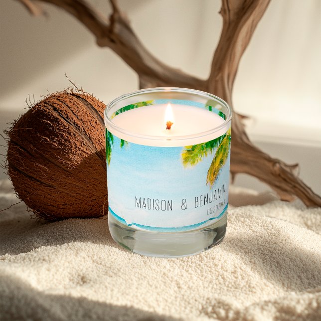 Retro Tropical Palm Tree Beach Wedding Favor  Scented Candle (Creator Uploaded)