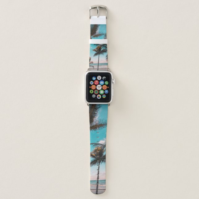 RETRO TROPICAL PALM TREE BY THE BEACH APPLE WATCH BAND (Front)