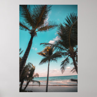 RETRO TROPICAL PALM TREE BY THE BEACH POSTER