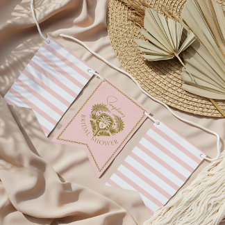 Retro Tropical Palm Tree Pickleball Bridal Shower Bunting Flags