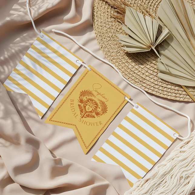 Retro Tropical Palm Tree Pickleball Bridal Shower  Bunting Flags (Retro Tropical Palm Tree Pickleball Bridal Shower Bunting Flags)