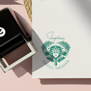 Retro Tropical Palm Tree Pickleball Bridal Shower Self-inking Stamp