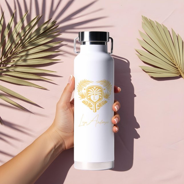 Retro Tropical Palm Tree Pickleball Bridal Shower Water Bottle (Retro Tropical Palm Tree Pickleball Bridal Shower Water Bottle)