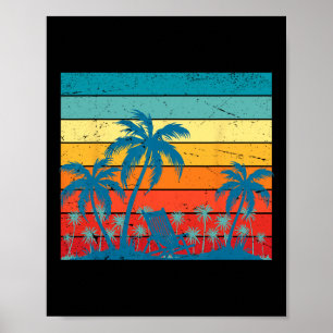Retro Tropical Palm Trees And Sunset Beach Summer Poster